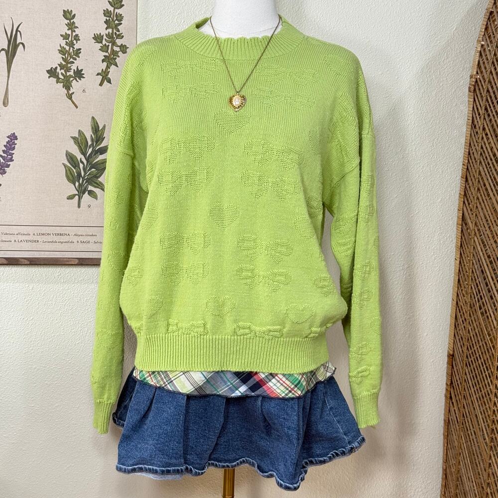 Vintage Hearts Bows Knit Sweater Preppy Cutecore Kawaii Coquette Whimsy Twee M L